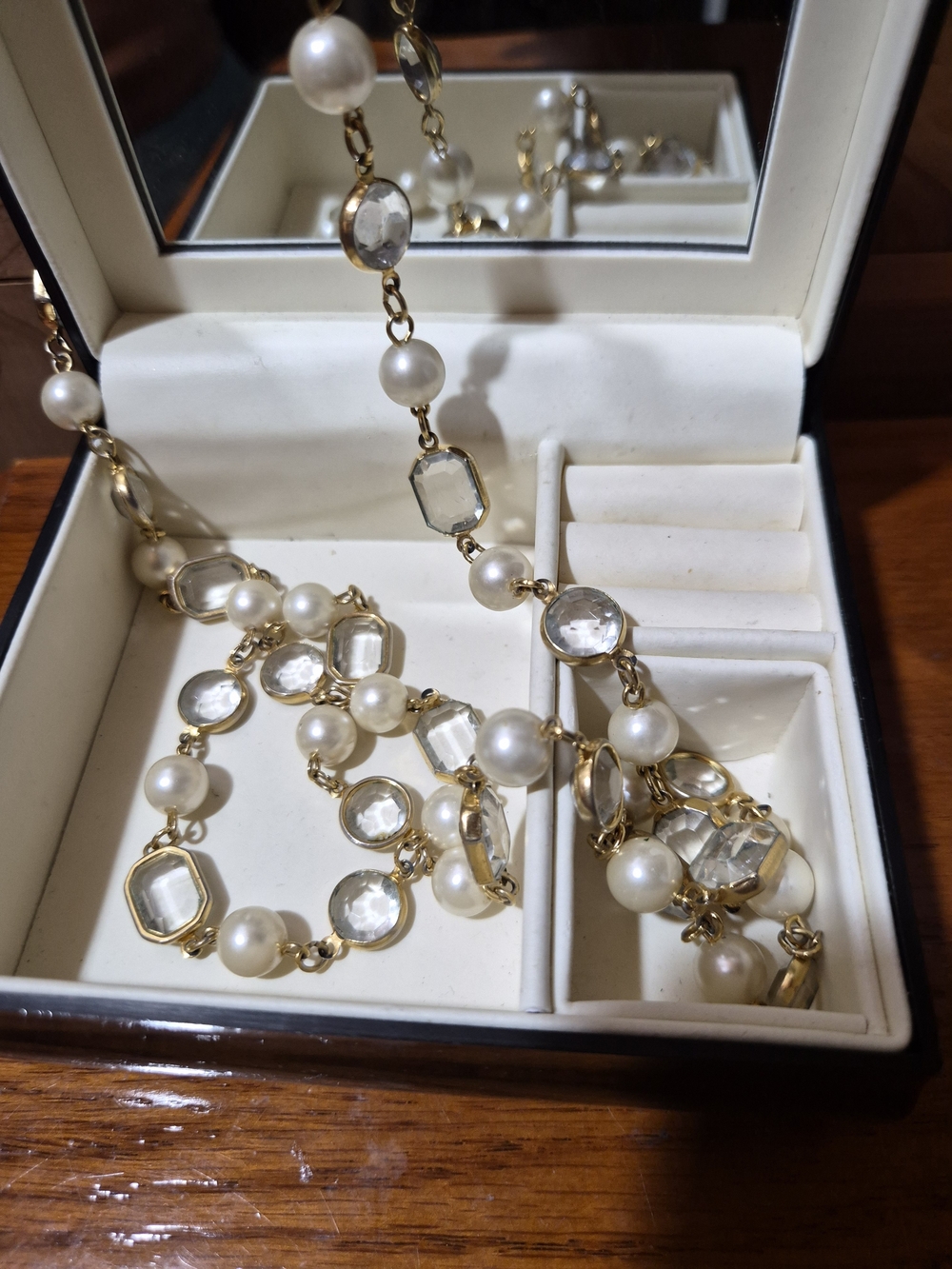 Vintage Gold Pearl and Crystal Link Necklace
